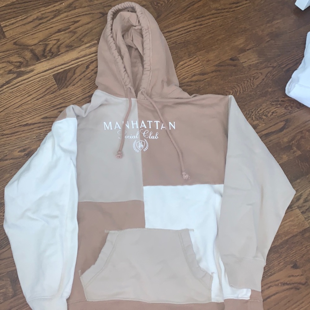 Hollister Beige Patchwork color block  hoodie Medium